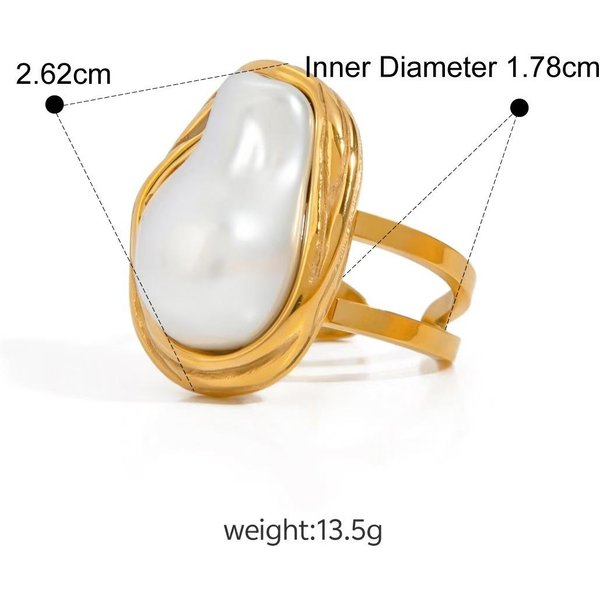 Anillo Abierto De Acero Inoxidable Con Perla Barroca Moda Para Mujer Oro-image