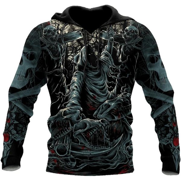 Wiosna Jesień Moda MęSka Casual Bluza Z Kapturem 3D Czaszka Nadruk MężCzyźNi Horror Swetry Bluzy Streetwear Dres Oversized Tops XL Black-image