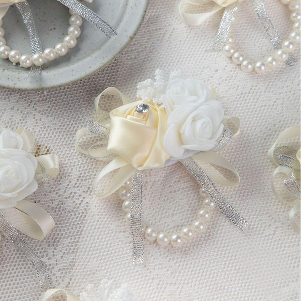 Lovegrace Pulseras Corsage De MuñEca Rosa Flores Artificiales En La MuñEca Pulsera Para Damas De Honor Matrimonio Flor De Mano Nupcial Boda Rojo-image