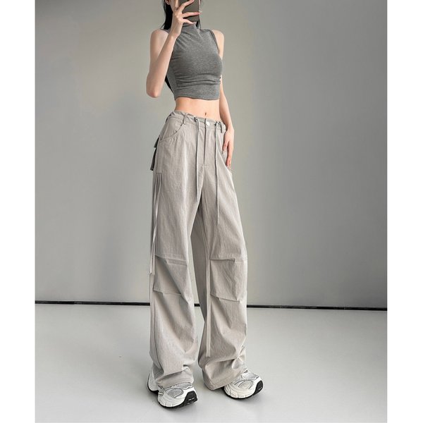 Pantalones De Trabajo Casuales Para Mujer En Verano Delgados De Secado RáPido Sueltos Y Ajustados Y VersáTiles De Calle Pantalones De Pierna Ancha Para Mujer XL Gray-image