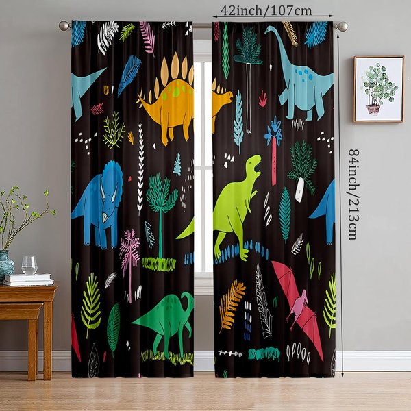 2 Szt.- Urocze Anime MałE Dinozaury ZasłOny Poliestrowe, ZasłOny Z Tunelem Na Karnisz, łAzienka, Sypialnia, Salon, Dekoracja Pokoju Domowego 14Wx39L(35X100Cm)X2 White-image