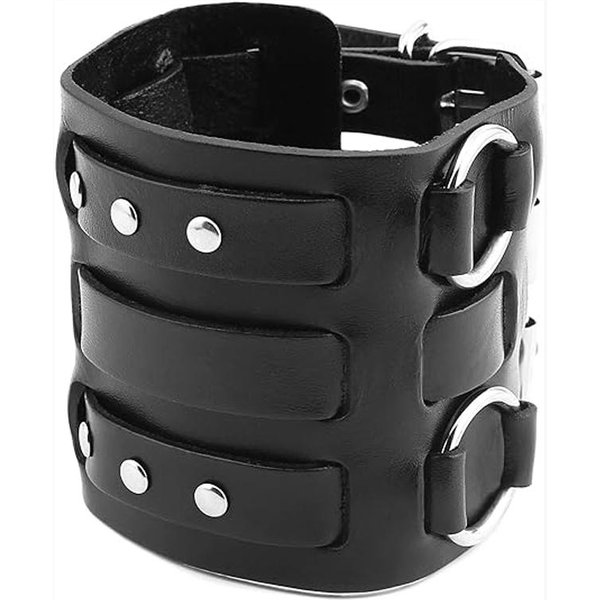 Pulsera De MuñEca GóTica Ancha Con Cierre De Envoltura Punk Rock Biker Correa Ancha Pulsera De Cuero Black-image