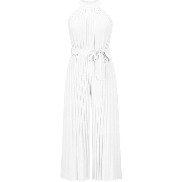 Pantalones De Una Pieza Plisados Sin Mangas Con Cuello Halter De Verano Para Mujer, Monos Anchos Ajustados Con Cordones XL Blanco-image