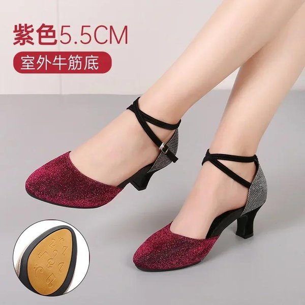 Damskie Buty Do TańCa LatynoamerykańSkiego Do TańCa Towarzyskiego Tango Salsa Wysokie Obcasy MięKkie Buty Do TańCa Dla Kobiet 3,5/5,5 Cm SandałY Do TańCa Towarzyskiego 34 Beige-image