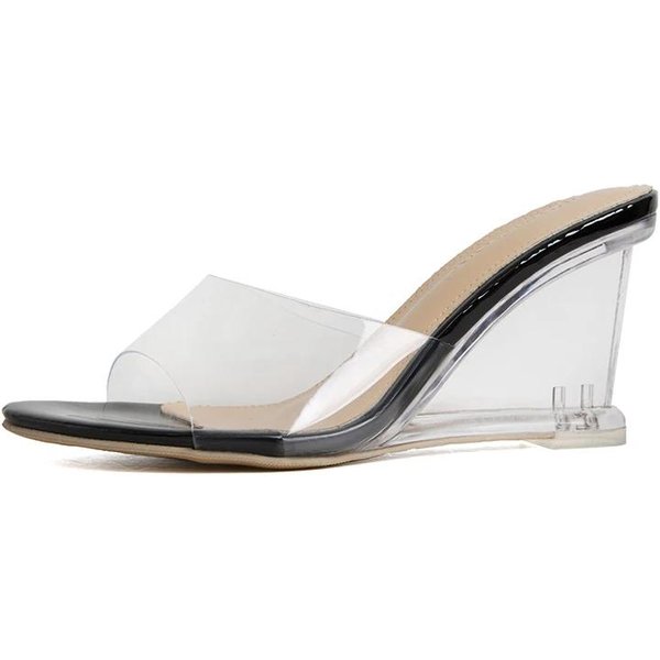 Zapatos Para Mujer, Moda, Sin Cordones, Tacones Altos, Zapatos De CuñA De Cristal, Sandalias Informales Con Punta Abierta Para Mujer, Zapatillas Para Mujer 37-image