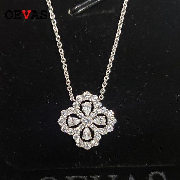 RomáNtico Colgante De Plata De Ley 925 TréBol De Cuatro Hojas Circonita Brillante Collar Para Mujeres Fiesta JoyeríA Fina Regalos De Moda Gray-image