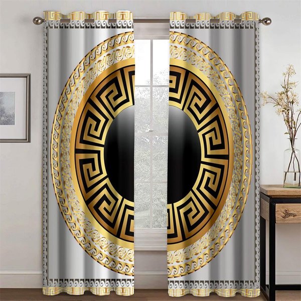 2 Szt. Luksusowe ZłOte Abstrakcyjne Barokowe Nadruki Poliestrowe ZasłOny Do Sypialni Biuro Kuchnia Salon Dekoracja Okienna Home Decor W60H60(Cm)X2Pcs&Grommet Top-image