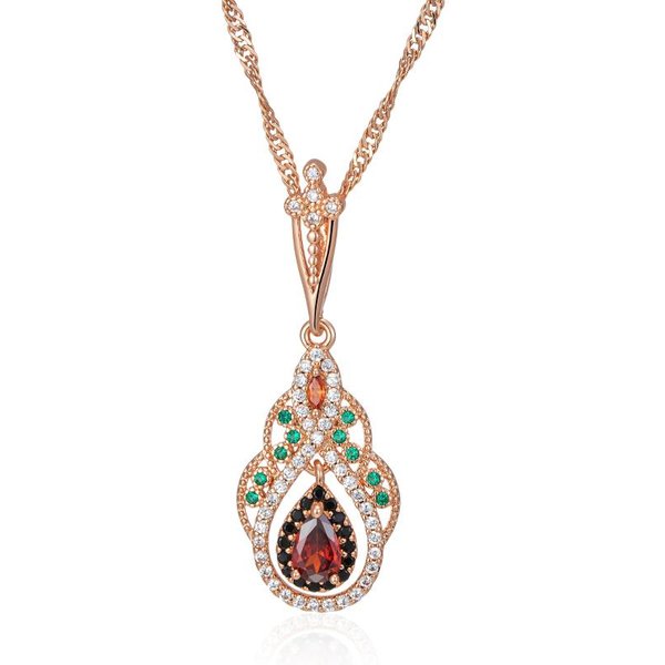 Nuevo Collar Con Colgante De Flor De Cristal Color Oro Rosa Para Mujeres Accesorios De Circonita Natural Roja JoyeríA Vintage-image