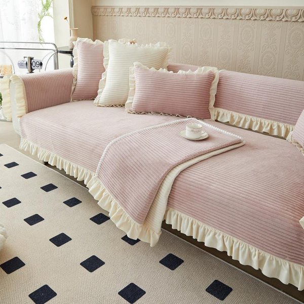 Funda De Sofá De Felpa De Invierno Borde De Oreja De Madera Antideslizante Funda De Sofá Color SóLido Cubre Sofá Espesante Alfombra De Sofá Para DecoracióN Del Hogar De La Sala De Estar 70X70Cm 1Pcs-image