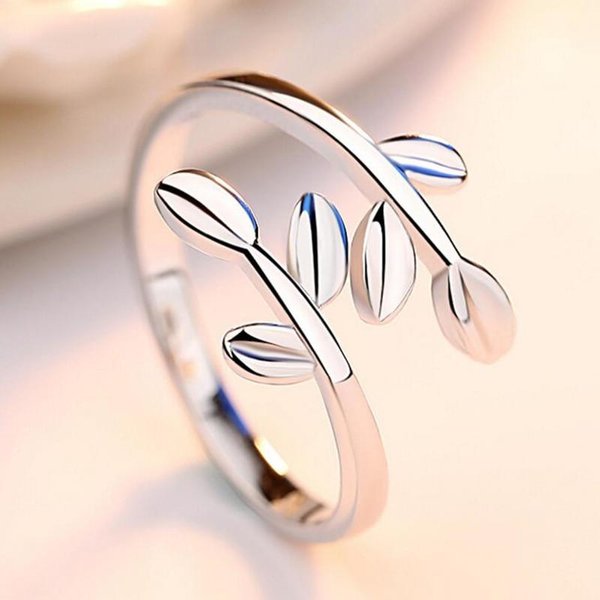 Nueva Moda Plata De Ley 925 Hojas De ÁRbol Olivo Doncella Anillos Abiertos Para Mujer Anel Bague Femmev Regalo S-R74 Resizable White-image
