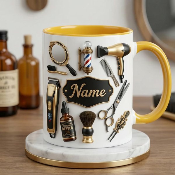 Personalizowany Kubek Do Kawy Dla Fryzjera 3D, Salon PięKnośCi Kubek Ceramiczny Z Efektem 3D Kubki Do Kawy Kubki Do Kawy Black żółTy-image