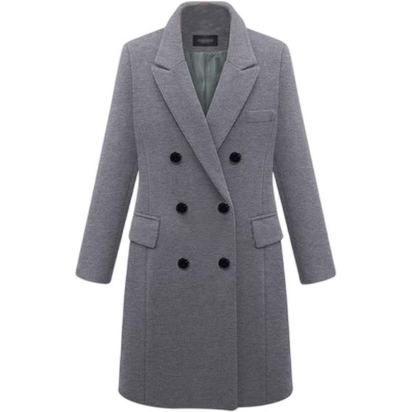 Jesienno-Zimowy DłUgi WełNiany PłAszcz Damski, PłAszcz WełNiany Zapinany Na 3 Guziki 4XL Gray-image