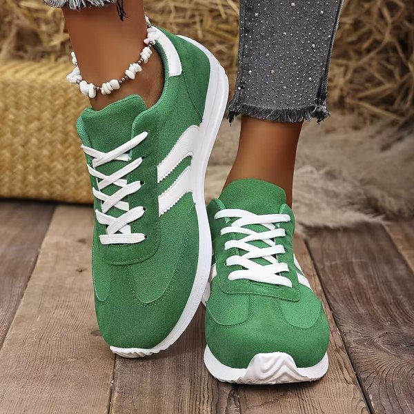 Zapatillas Deportivas CláSicas De Moda Para Mujer - Zapatillas Casuales Verdes Con Cordones Blancos, Zapatos CóModos Sin Cordones Para Todas Las Estaciones, Calzado Casual 40 Verde Del EjéRcito-image
