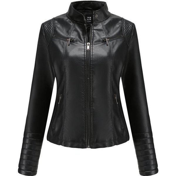 Chaquetas De Cuero Para Mujer Chaquetas De Cuero Finas De Primavera Y OtoñO Para Motocicleta Cortas De Moda Chaquetas Para Mujer 3XL Black-image