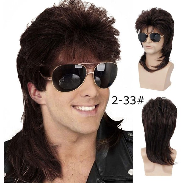 Pelucas Mullet Para Hombre SintéTicas AñOs 70 80 Disfraces Mens Negro Elegante Accesorio De Fiesta Cosplay Peluca De Pelo White-image