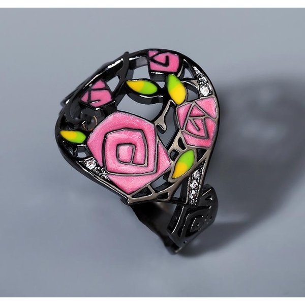 Anillo Rosa Espina Para Dama Anillo De Esmalte Pintado A Mano Anillo De Flor Anillo Europeo Y De Moda Anillo De MinoríA No. 10-image