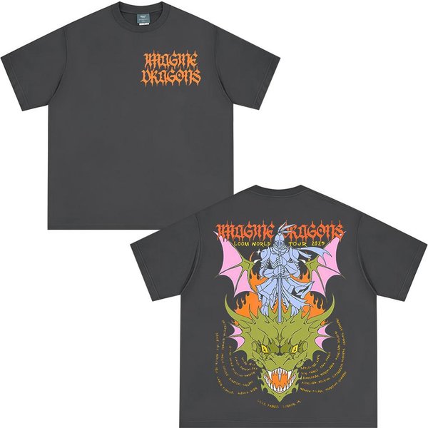 Imagine Dragons Koszulka Z Logo ZespołU Loom World Tour MęSka Damska Odzież Rock Punk Gotycka Koszulka BawełNiana LuźNa Koszulki M Gray-image