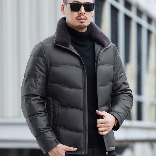 Chaqueta Para Hombre De Invierno Engrosada CáLida De Cuero Genuino Para Hombres De Mediana Edad Y Ancianos, Chaqueta De PlumóN De Talla Grande, Chaqueta Para Papá Holgada 4XL-image