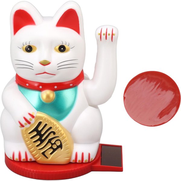 Gato De La Fortuna Con Brazo Ondulante De 4 Pulgadas De PláStico Con EnergíA Solar InduccióN De Luz DecoracióN De Gato De La Suerte Con Negro-image
