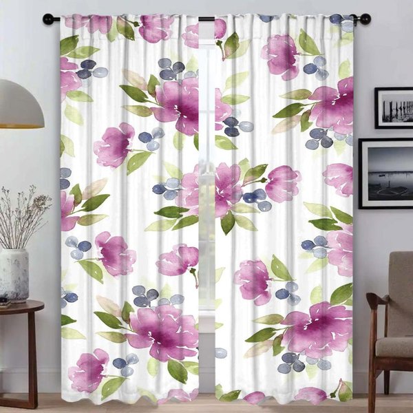 Cortina De Ventana Para HabitacióN 2 Paneles Flores Hermosas Cortinas Opacas Divisor DecoracióN De Halloween Tul Para Dormitorio Sala Cocina W50Xh70Cmx2Pcs-Cl-image