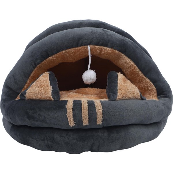 Cueva Para Gato Semicerrada Cama Acogedora Para Mascota Dibujos Animados Lavable Casa Para Animales Para OtoñO E Invierno Gris L S(For 2-4Kg) Black-image
