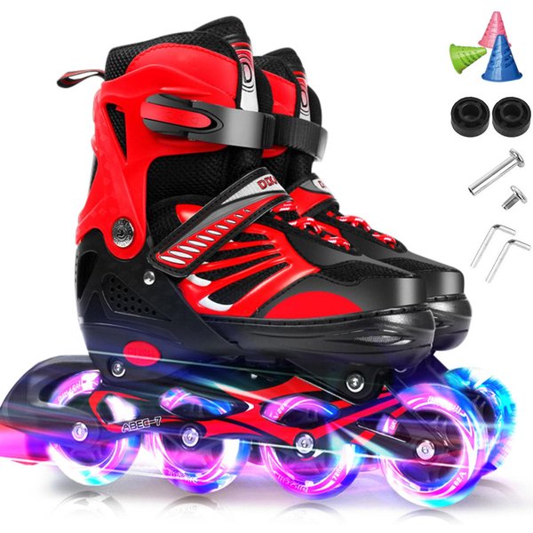 Buty Do Skateboardingu Dla Dzieci Regulowane, PodśWietlane Rolki Inline Ze śWiecąCymi KółKami Dla Dzieci I MłOdzieżY S Czerwony-image