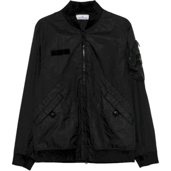 Stone Island Jednolity Kolor KołNierz Baseballowy Logo Zamek DłUgi RęKaw Kurtka Pilotka MęSka Kurtka Czarny K1S1541000-04S0A21-V0029 L Black-image