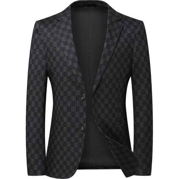 Jesienny, RozciąGliwy Garnitur W Kratę Bez Prasowania Dla MłOdych I śRednich MężCzyzn, SmukłY I Modny MęSki Garnitur Casualowy 2XL Black-image