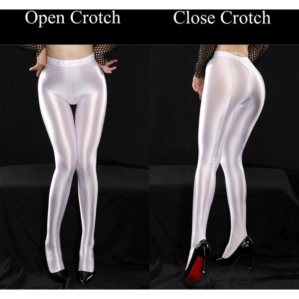 Medias Moldeadoras Satinadas Brillantes Talla Grande Leggings De Yoga Brillantes Con Aceite Para Mujer Sexy Medias Con Costura Trasera De TacóN Cubano Ropa Para Club De Pole Dance XL Close Crotch White-image