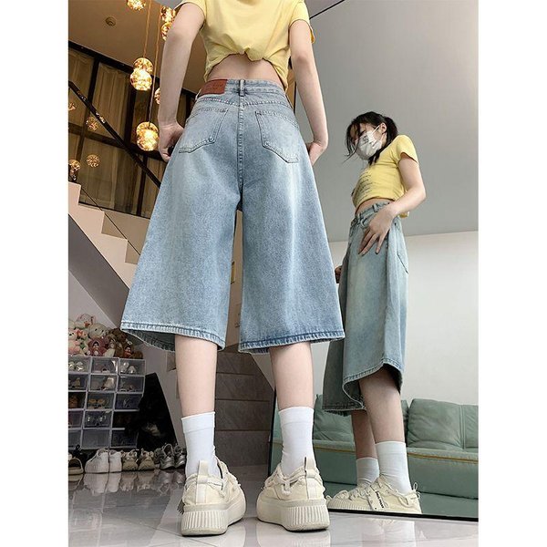 Jeans Cortos Anchos Retro Azules Mujer Baggy Y2K Jorts Casual Vintage Streetwear Harajuku Estilo Coreano Pantalones Cortos Denim BáSicos Verano M-image