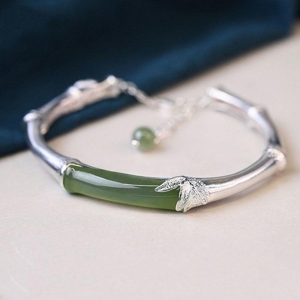 ArtesaníA Antigua De Oro Nudo De Bambú Jade Hetian Natural Pulsera Abierta Encanto Exquisito Personalidad Para Enviar A Mamá JoyeríA Gray-image