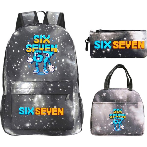 3Uds Seis Siete Cerebro Podrido Italiano Mochila Escolar Bolsa De Almuerzo Estuche Para BolíGrafos Set Dibujos Animados Moda Mochila Estuche Para LáPices Traje Material Escolar Regalos-image