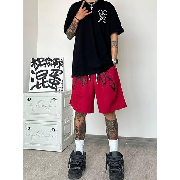 Nuevo Estilo Verano Hombres Sueltos Casuales Pantalones De 5 Puntos DiseñO De Hombres Nicho VersáTiles Pantalones Cortos 5XL Rojo-image