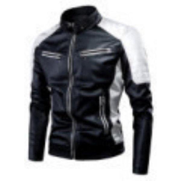 Chaqueta De Cuero Empalmada Recreativa De OtoñO E Invierno Para Hombre, Moda, Cuello Alto, Retro, TéRmica 5XL-image