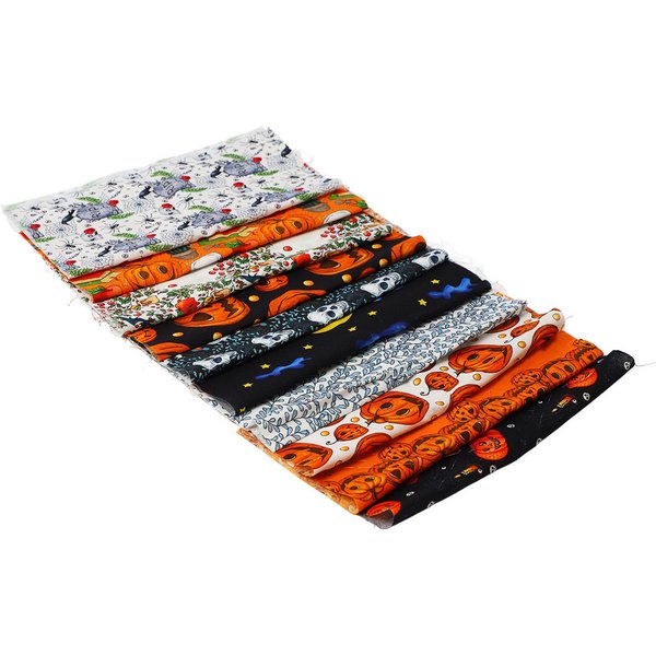 10 Hojas Tela De AlgodóN De Halloween PatróN Estampado De Fantasma Calabaza Calavera Paquetes De Tela De AlgodóN DIY Para Costura Patchwork Black-image