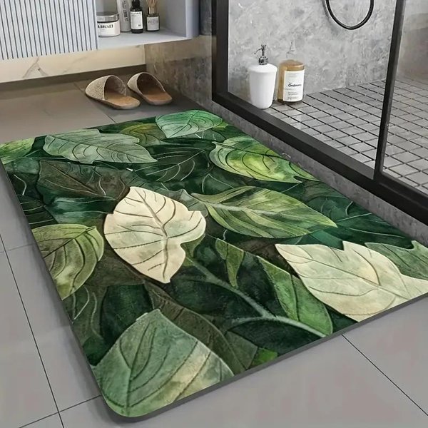 Tropikalne Zielone LiśCie RośLin Mata PodłOgowa Do ŁAzienki AntypośLizgowa WchłAniająCa Wodę Dywan Dekoracja ŁAzienki I Prysznica 45X70Cm 18X28Inch-image