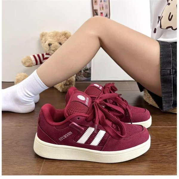 Damskie Modne Codzienne Buty Na Grubej Podeszwie ZwięKszająCe Wysokość, Lekkie Buty Deskorolkowe 39 Burgund-image