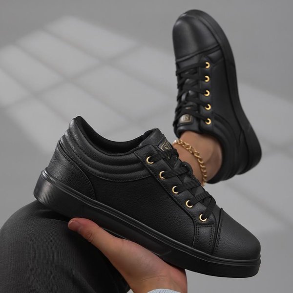 Modne MęSkie SkóRzane Sneakersy Na Platformie, Modne, Nowe, Codzienne Buty, OddychająCe Buty MęSkie, AntypośLizgowe, Damskie Buty Na Platformie, DużE Rozmiary 42 Czarny-image