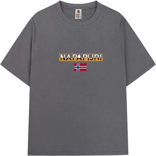 Camiseta Suelta Para Hombre Verano Napapijri Camiseta Estampada Moda Retro DiseñO Casual Fresco Top De Manga Corta Camiseta De AlgodóN S Gris-image