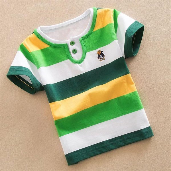 Letni DziecięCy T-Shirt Z KróTkim RęKawem Dla ChłOpcóW I Dziewczynek W Paski TęCza BawełNiany RozciąGliwy I OddychająCy 120Cm-image