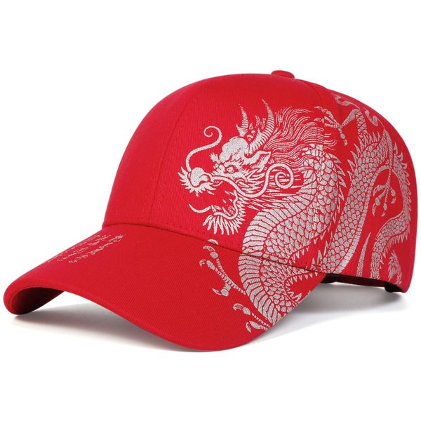 Gorras De BéIsbol Snapback Unisex Con Estampado De DragóN Dorado Primavera Y OtoñO Para Exteriores Ajustables Casuales Sombrero Protector Solar (Red,Adjustable) Red-image