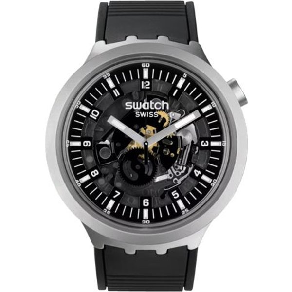 Reloj Swatch Big Bold Irony De Cuarzo 30M Resistente Al Agua 47Mm Esfera Esqueleto Caja De Acero Inoxidable Correa De Caucho Relojes Para Hombre SB07S105 Skeleton Black-image