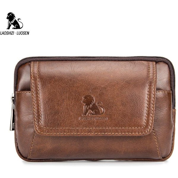 Laoshizi SkóRa BydlęCa SkóRzana MęSka Saszetka Biodrowa Telefon KomóRkowy Torby Na Pasek Etui Fanny Pack BrąZowy-image