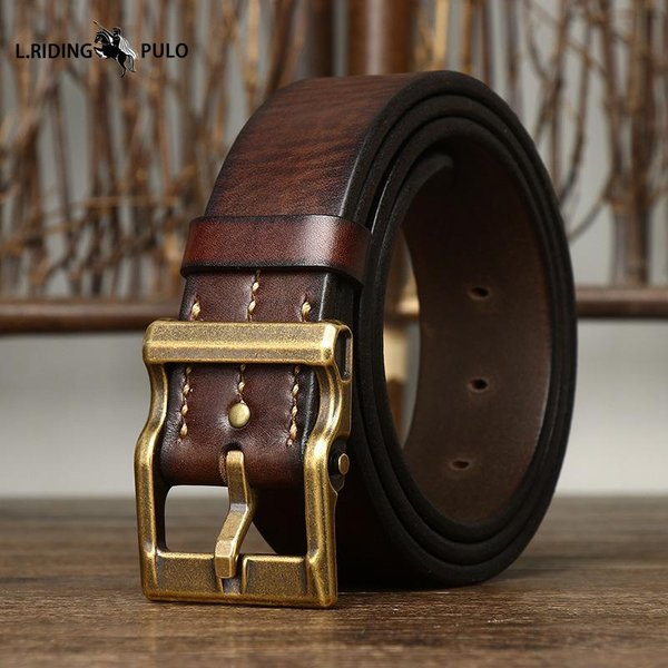 Pasek Z Czystej RęCznie Robionej SkóRy Naturalnej Z Pogrubionej SkóRy BydlęCej MęSki Modny Retro Wszechstronny Pasek Ze SkóRy Naturalnej 120Cm Black-image