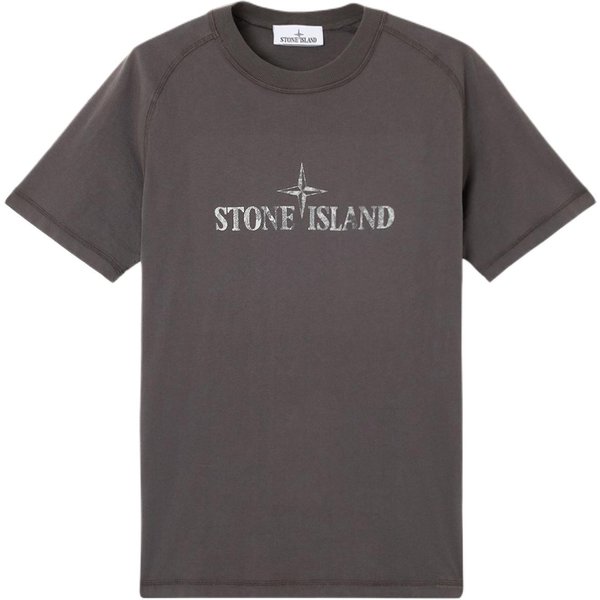 Camiseta De Manga Corta RagláN Estampado De Logo CláSico Stone Island Ajuste Delgado Hombre Tops CarbóN K1S152100020S0081-V0065 XL Black-image