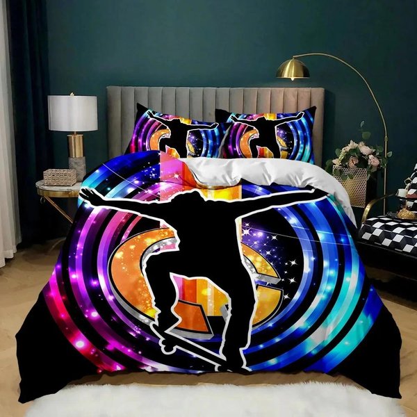 Zestaw Poszwy Na KołDrę Skateboard Zestaw PośCieli W Stylu Hip Hop Kolorowy TęCzowy Tie-Dye Hippie Abstrakcyjna Sztuka Graffiti Poliestrowa Poszwa Na KołDrę EU Single(135X200Cm) White-image