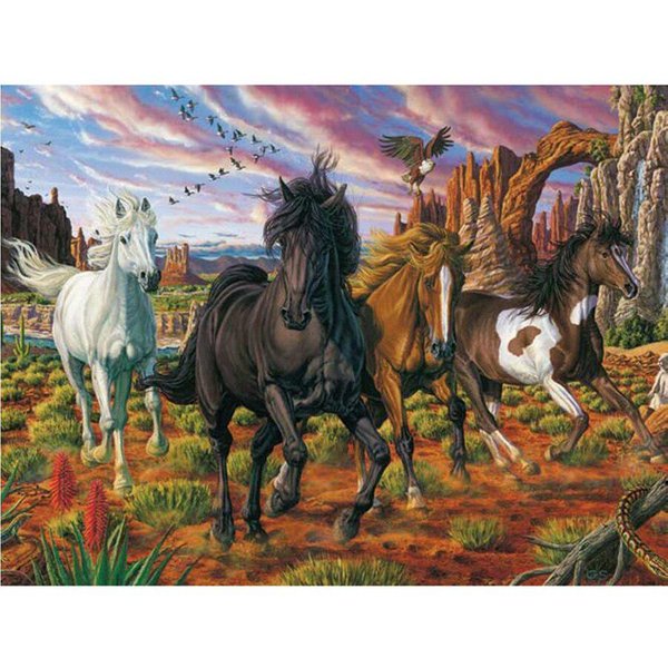 Venta Bordado De Diamantes Taladro Redondo Completo Paisaje De Caballos 5D DIY Pintura De Diamantes Punto De Cruz 20X30CM-image