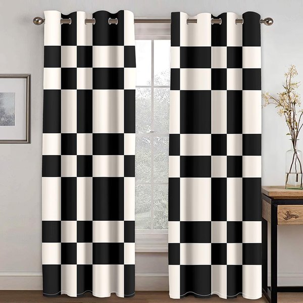 Srebrne Geometryczne Kwadratowe Czarno-BiałE ZasłOny 2 Panele Czerwony Niebieski Salon Sypialnia Kuchnia Balkon Okna Dekoracyjne ZasłOny 50W130H(Cm)X2Pcs&Grommet Top-image