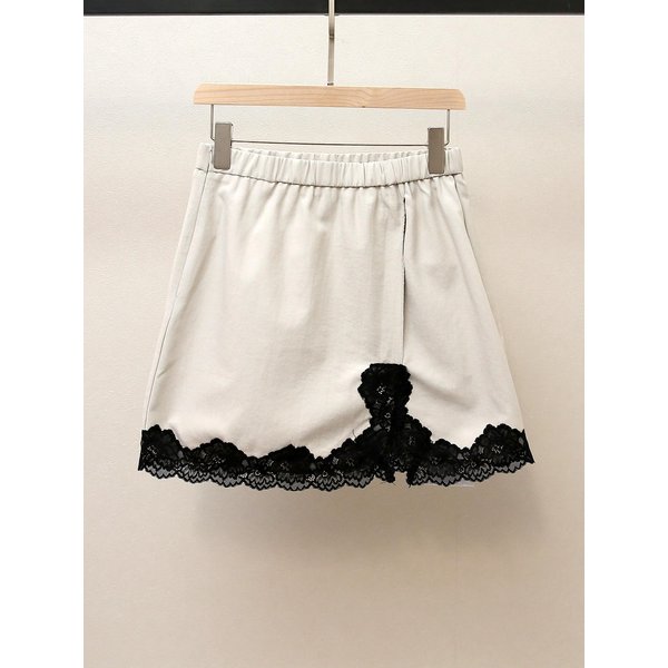 Elegancka Jesienna Koronkowa SpóDnica Midi A-Line W Stylu Francuskim Medium BrudnobiałY-image