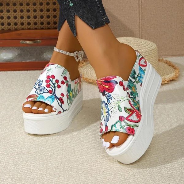 Zapatos De Mujer Puntera Abierta Zapatillas De Mujer Plataforma Zapatillas Casuales Mujer Estampado De Cristal Hueco Puntera Redonda CuñA Talla Grande Sandalia 39 Brown-image
